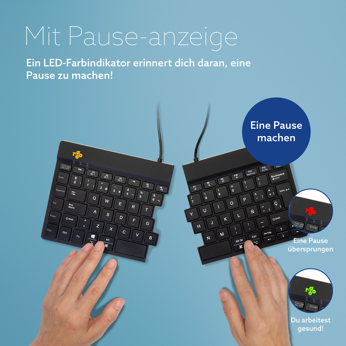 R-Go Split Break Version 2 (schwarz, drahtlos, QWERTY – ES)