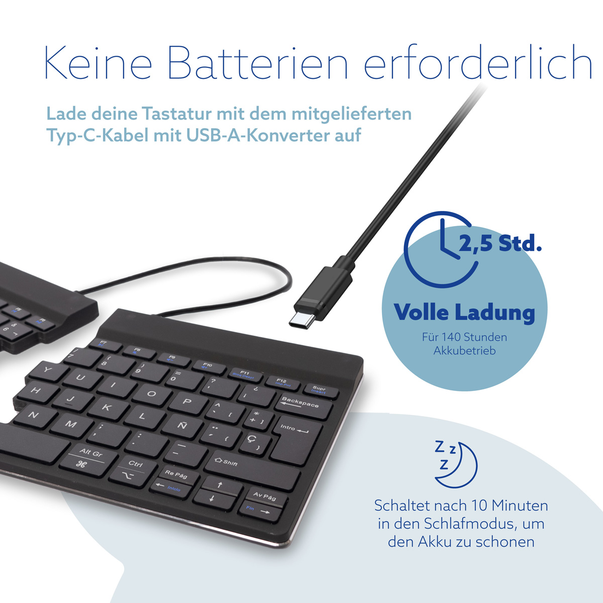 R-Go Split Break Version 2 (schwarz, drahtlos, QWERTY – ES)
