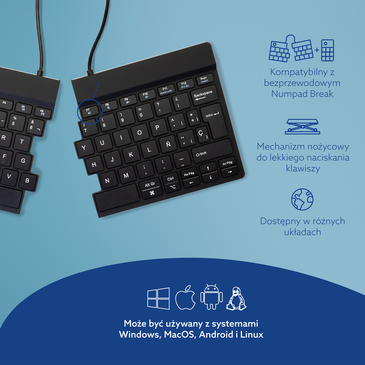 R-Go Split Break wersja 2 (czarny, bezprzewodowy, QWERTY – ES)