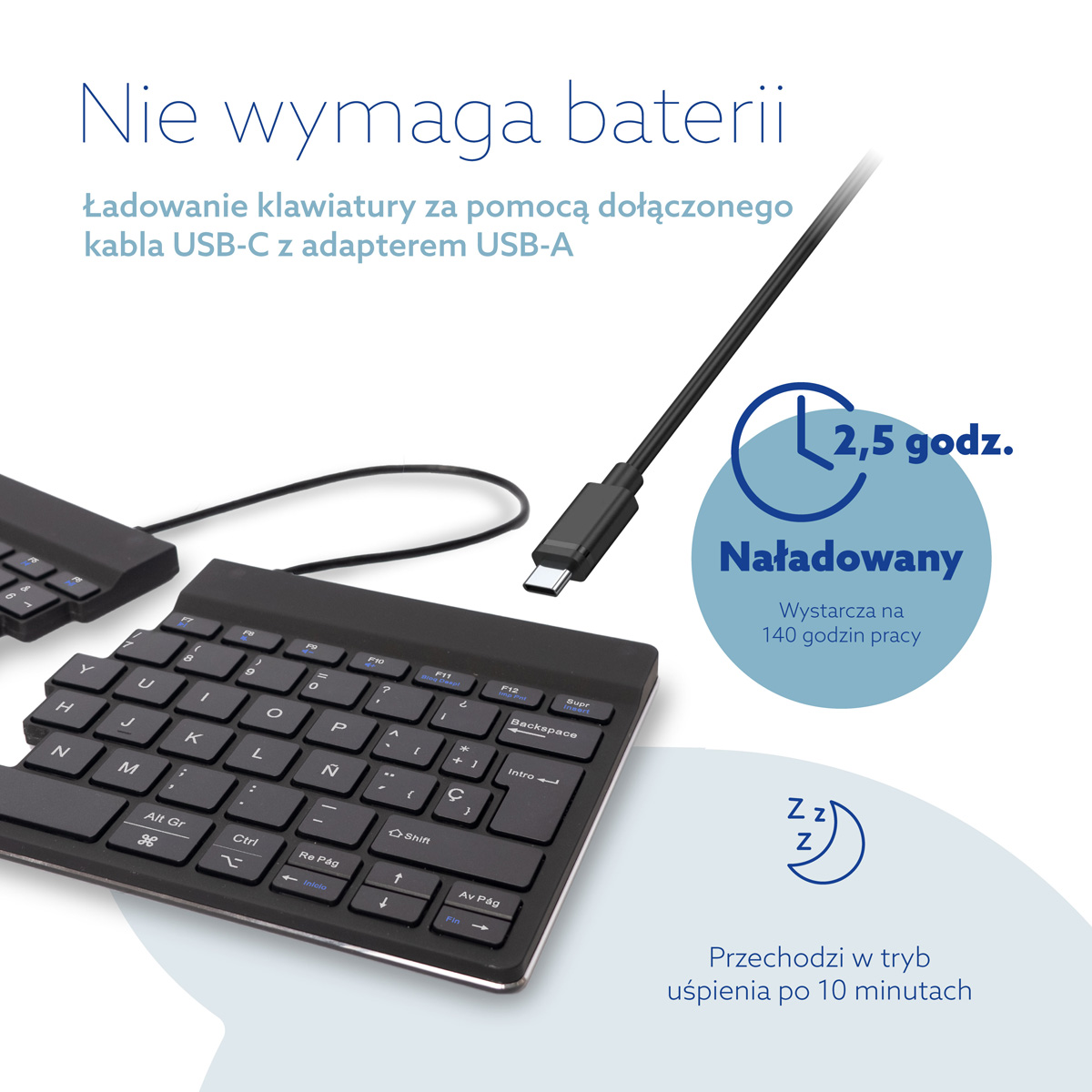 R-Go Split Break wersja 2 (czarny, bezprzewodowy, QWERTY – ES)