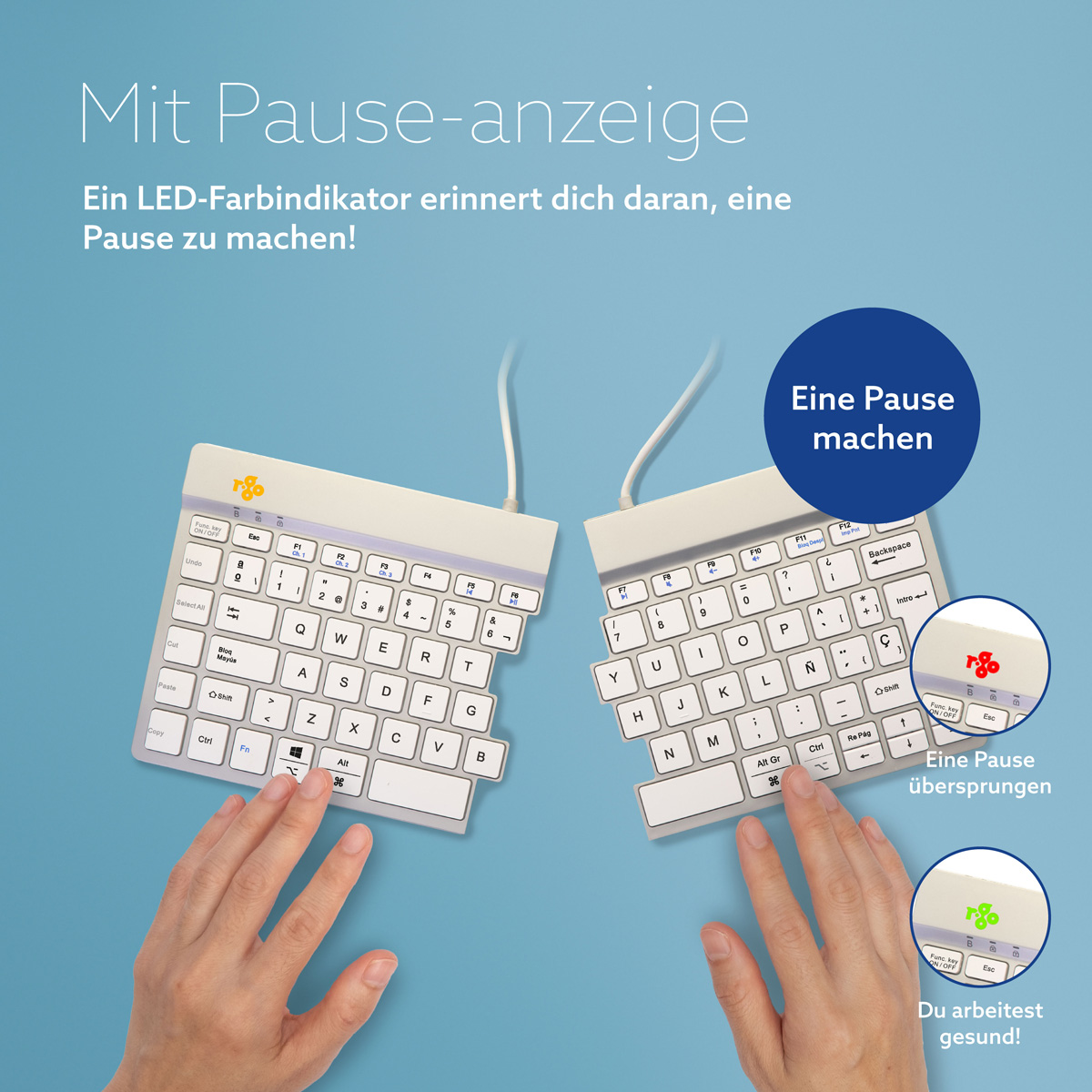R-Go Split Break Version 2 (weiß, drahtlos, QWERTY – ES)