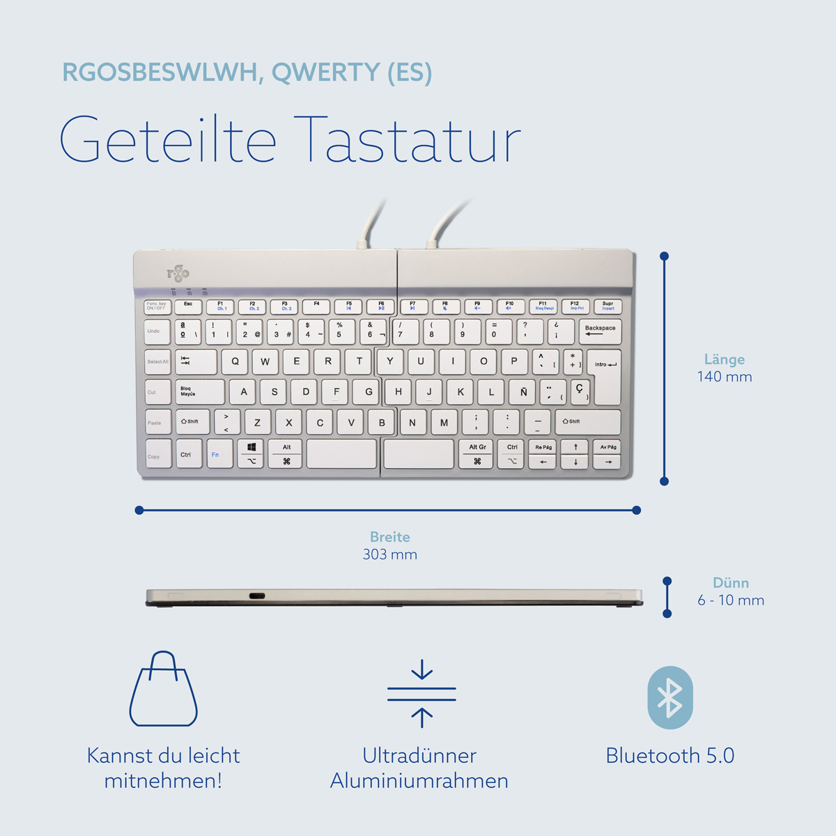 R-Go Split Break Version 2 (weiß, drahtlos, QWERTY – ES)