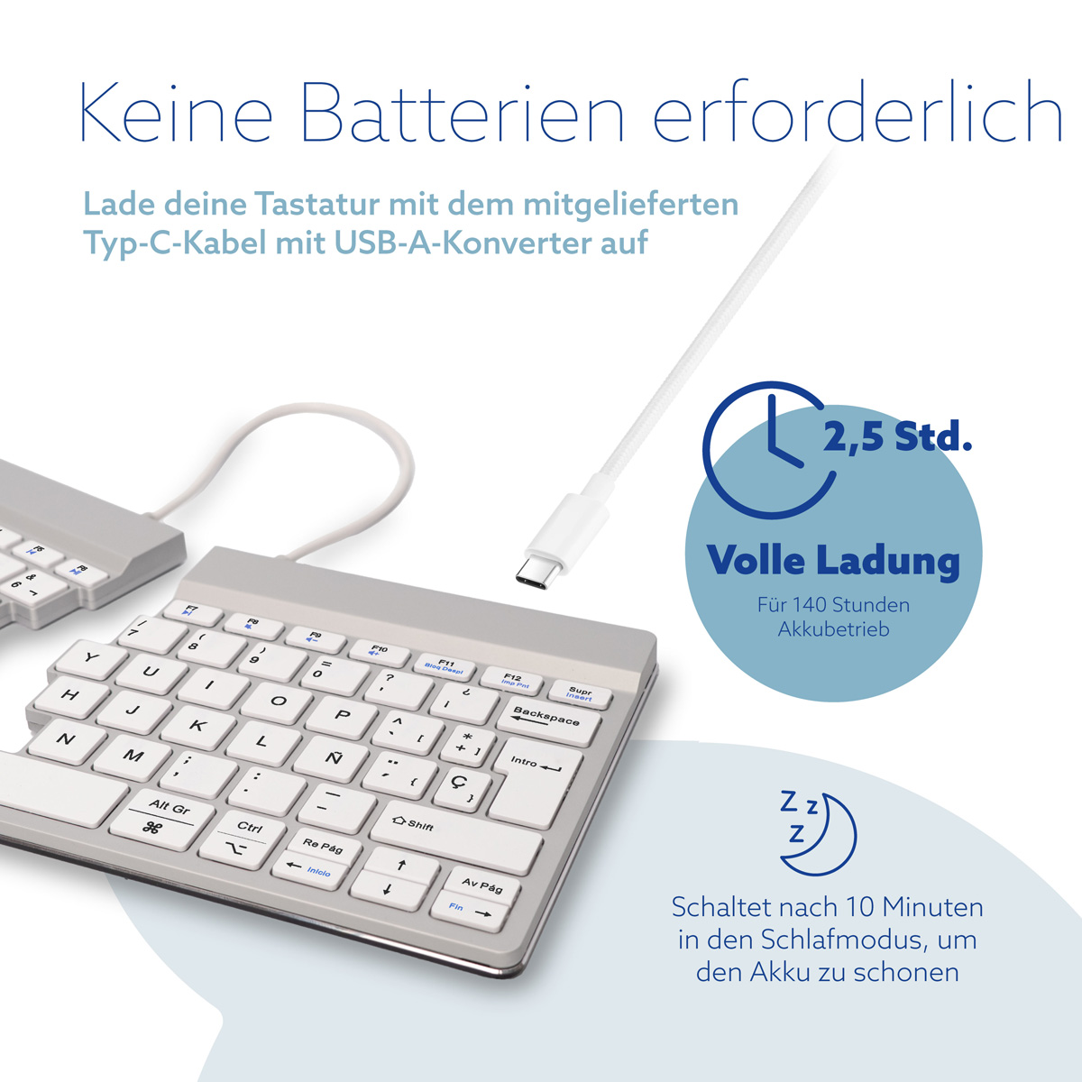 R-Go Split Break Version 2 (weiß, drahtlos, QWERTY – ES)