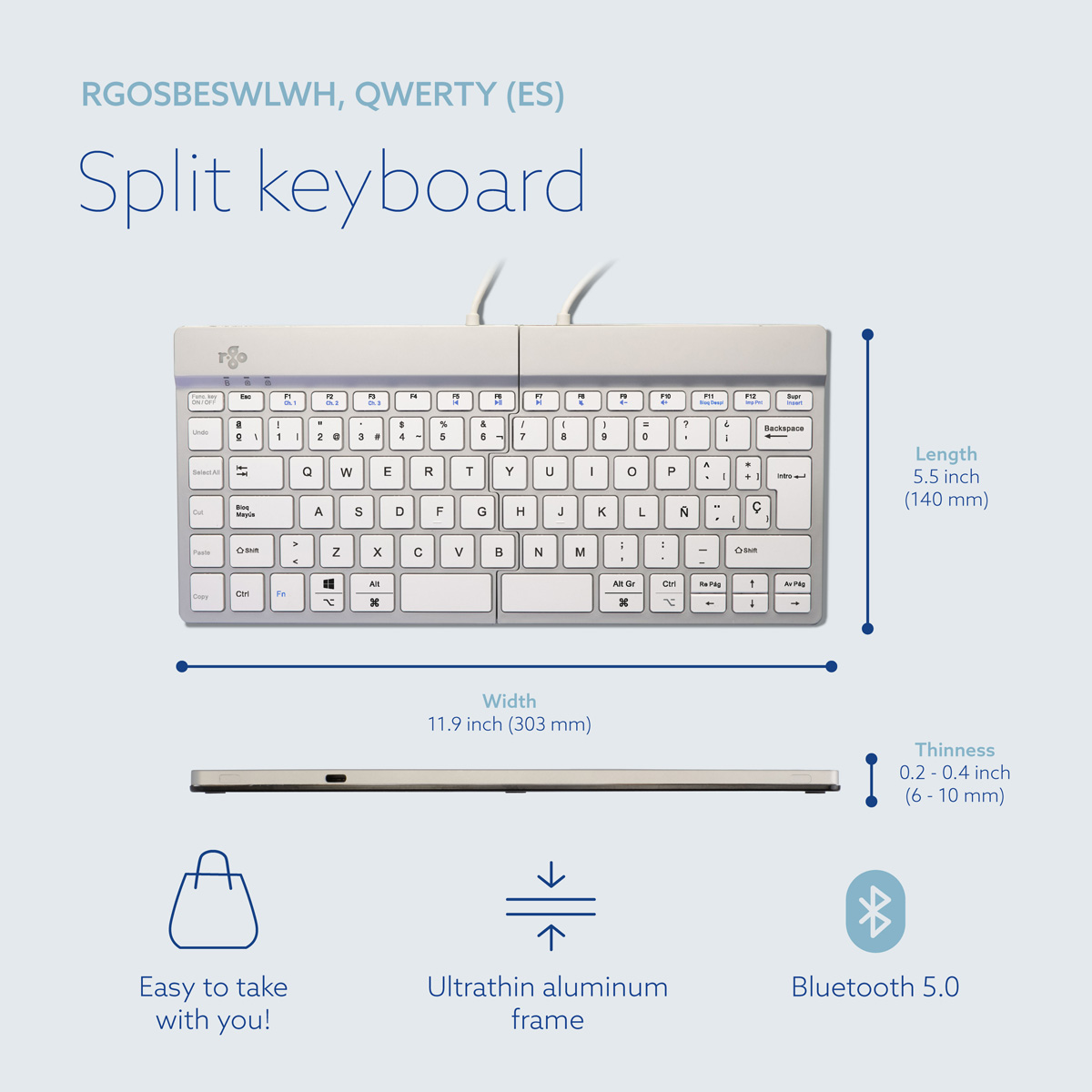 R-Go Split Break v2 (white, wireless, QWERTY – ES)