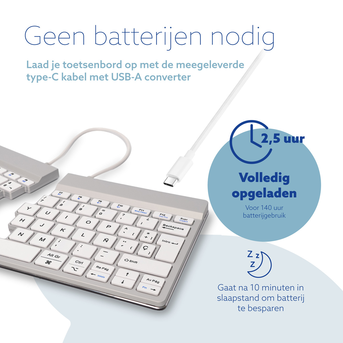 R-Go Split Break versie 2 (wit, draadloos, QWERTY – ES)