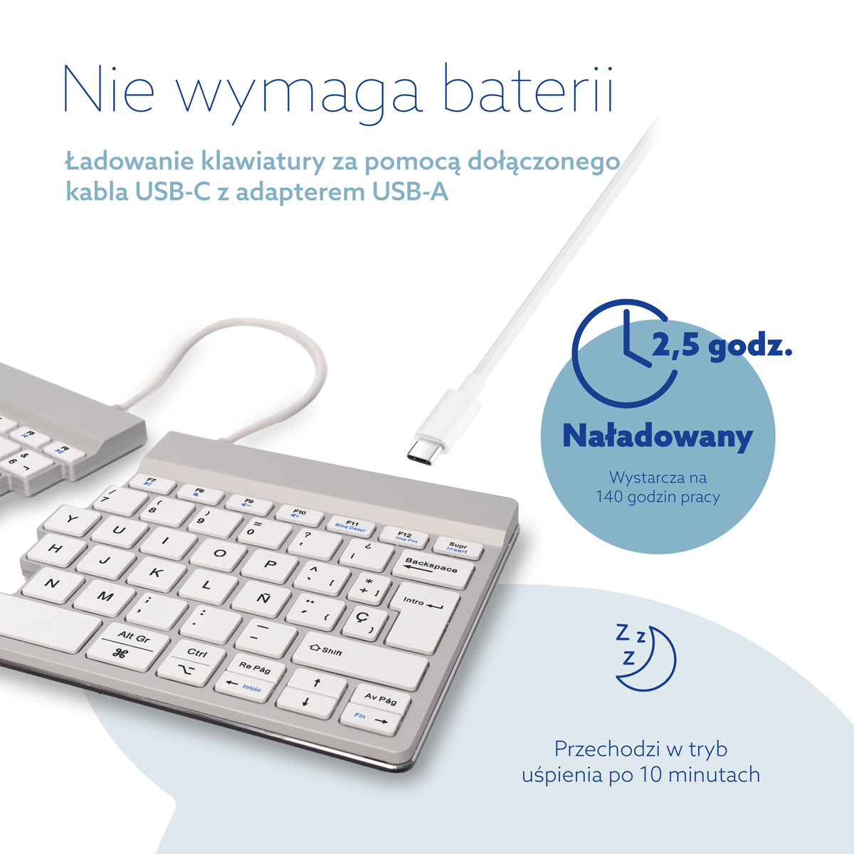 R-Go Split Break wersja 2 (biały, bezprzewodowy, QWERTY – ES)