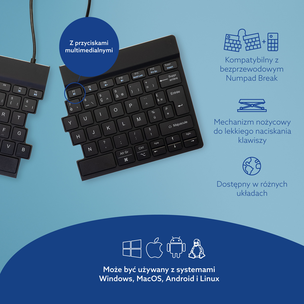 R-Go Split Break wersja 2 (czarny, bezprzewodowy, AZERTY – FR)