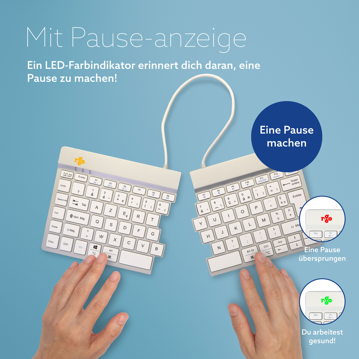 R-Go Split Break Version 2 (weiß, drahtlos, AZERTY – FR)