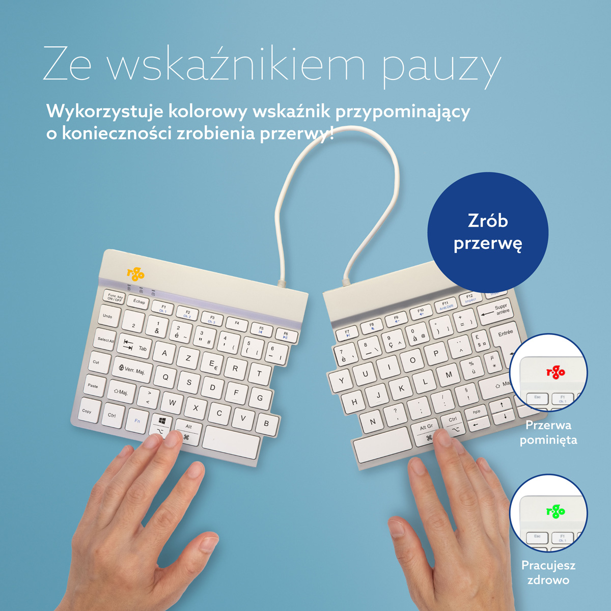 R-Go Split Break wersja 2 (biały, bezprzewodowy, AZERTY – FR)