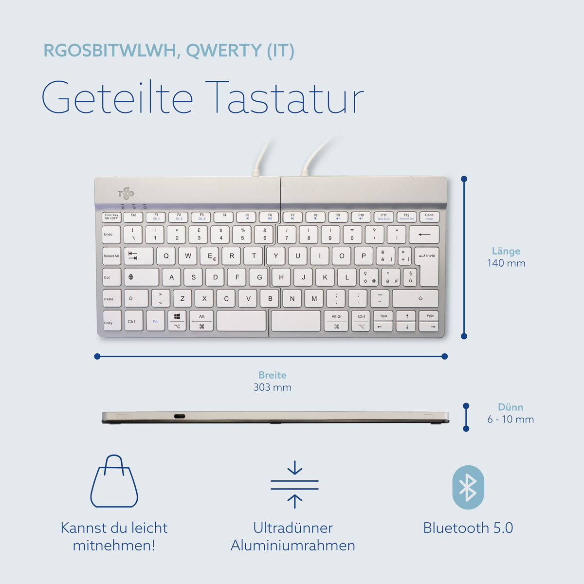R-Go Split Break Version 2 (weiß, drahtlos, QWERTY – IT)