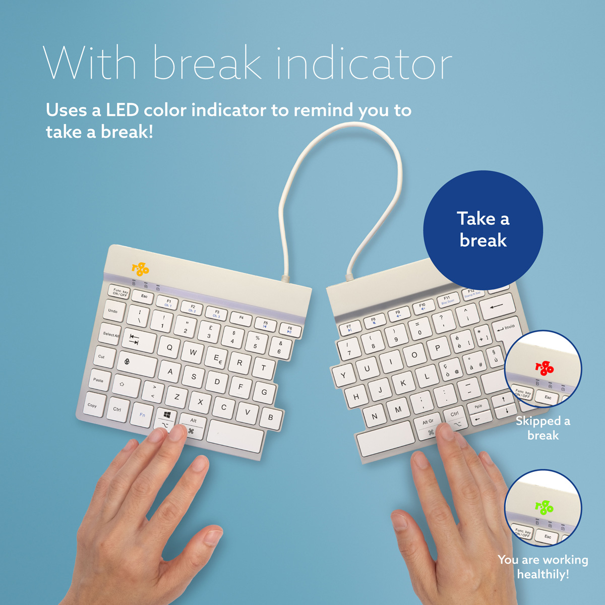 R-Go Split Break versie 2 (wit, draadloos, QWERTY – IT)