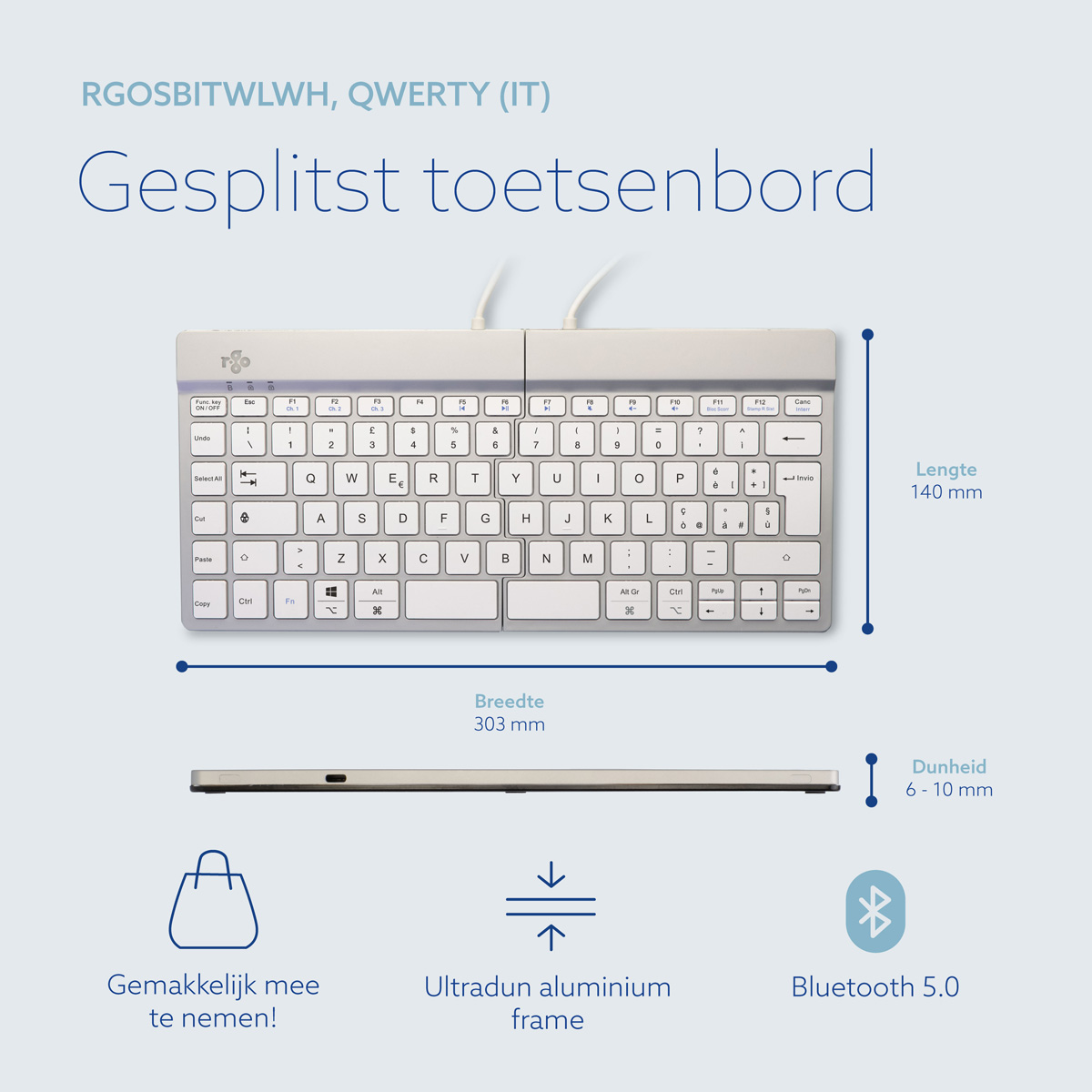 R-Go Split Break versie 2 (wit, draadloos, QWERTY – IT)