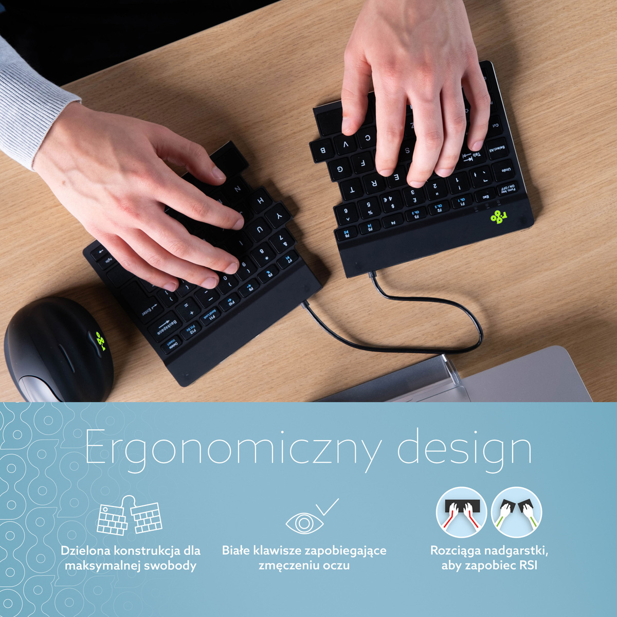 R-Go Split Break wersja 2 (czarny, bezprzewodowy, QWERTY – Nordic)