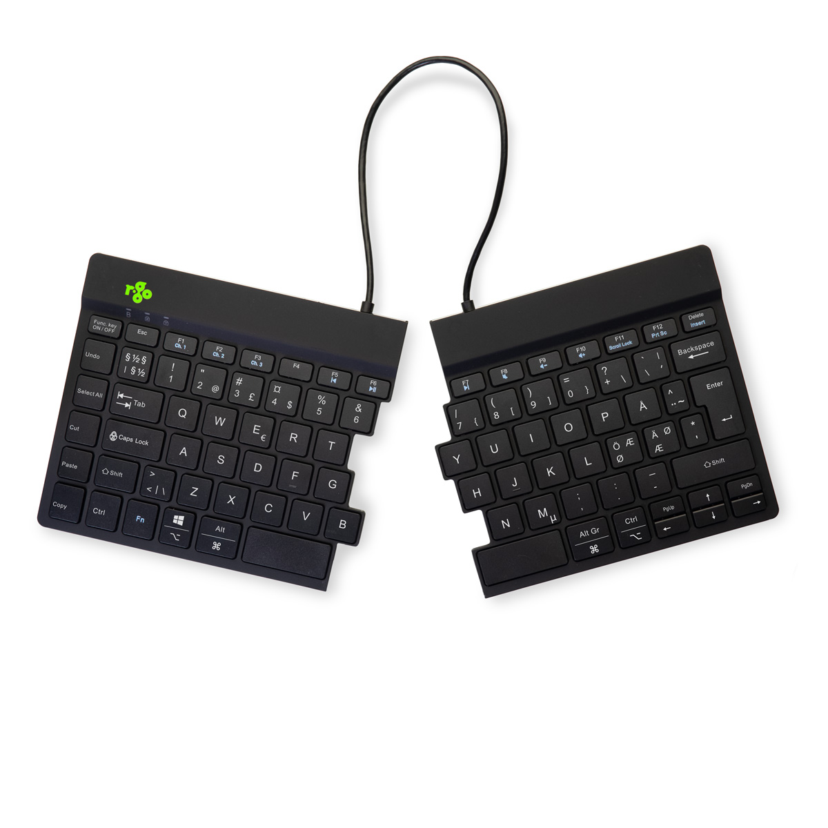R-Go Split Break versie 2 (zwart, draadloos, QWERTY – Nordic)