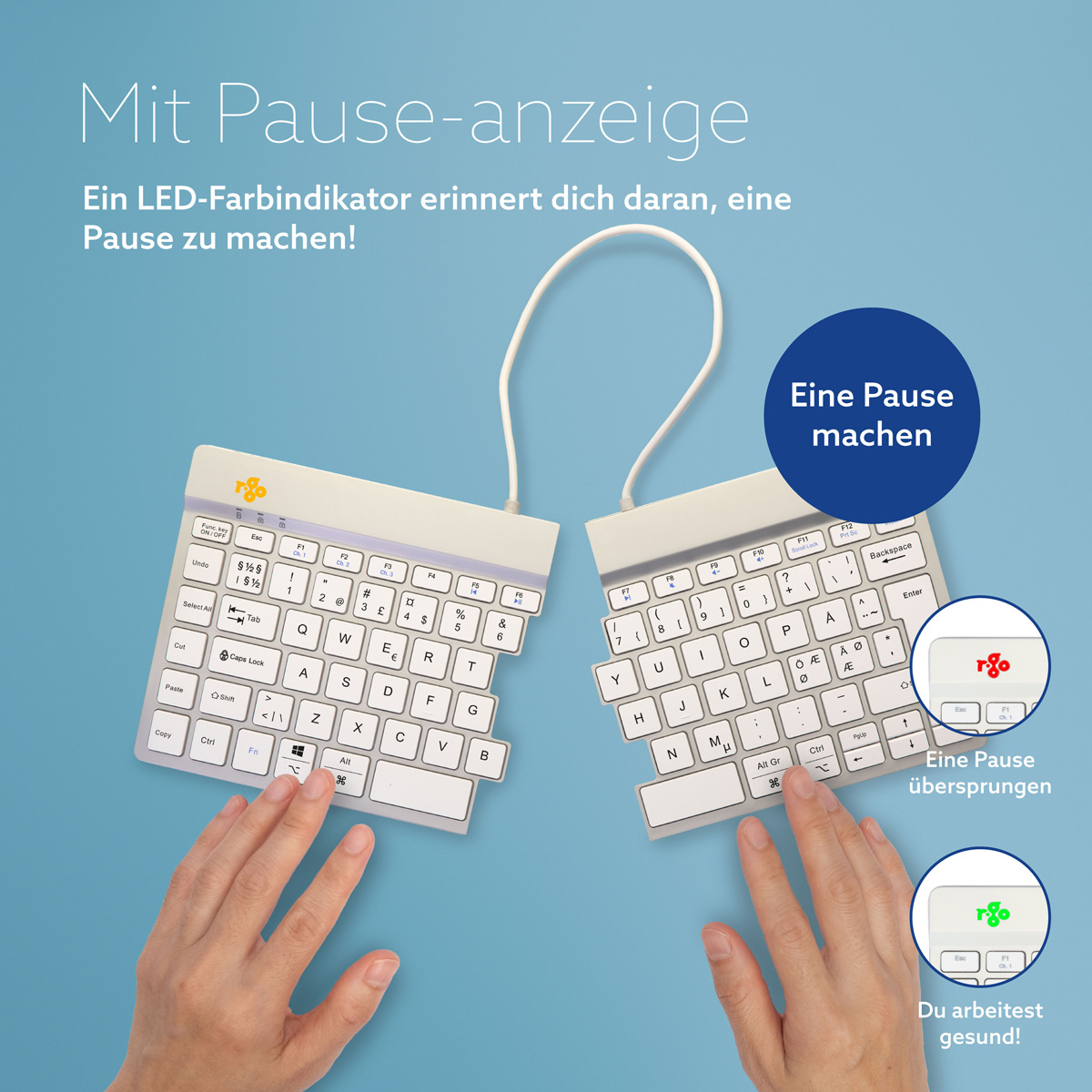 R-Go Split Break Version 2 (weiß, drahtlos, QWERTY – Nordic)