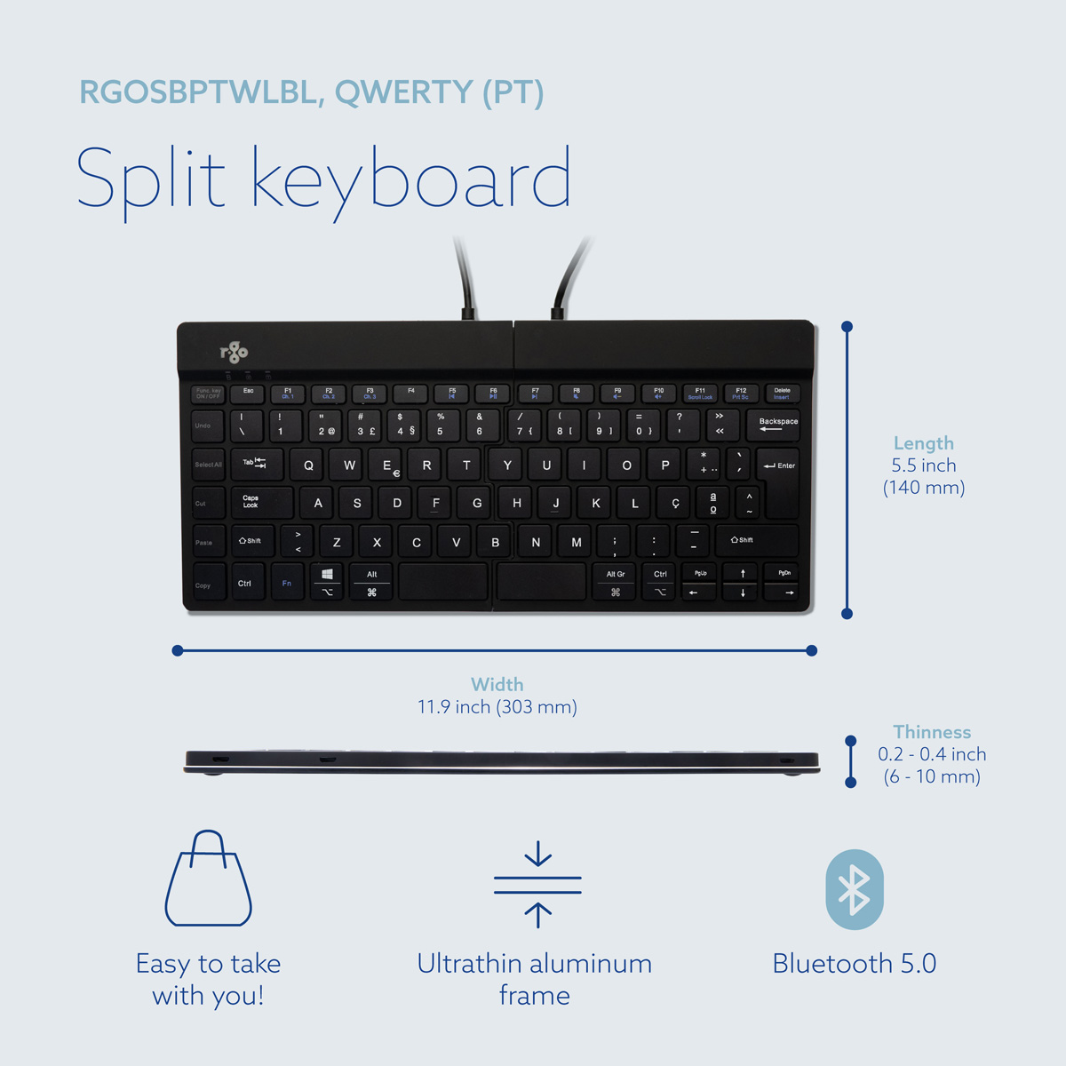 R-Go Split Break v2 (black, wireless, QWERTY – PT)
