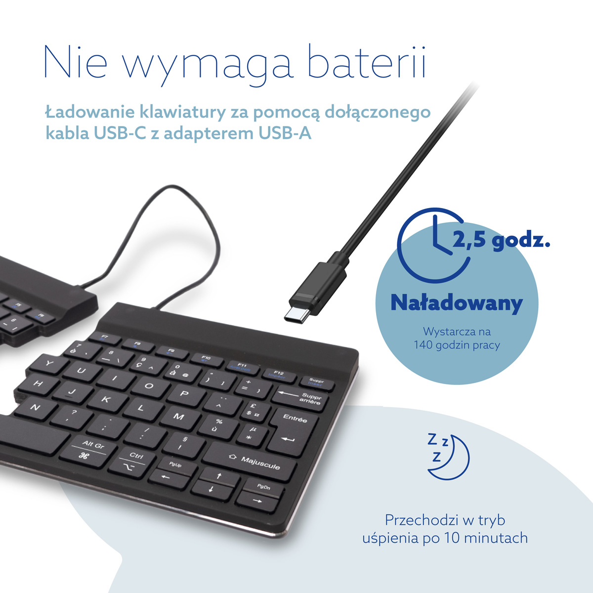 R-Go Split Break wersja 2 (czarny, bezprzewodowy, QWERTY – PT)