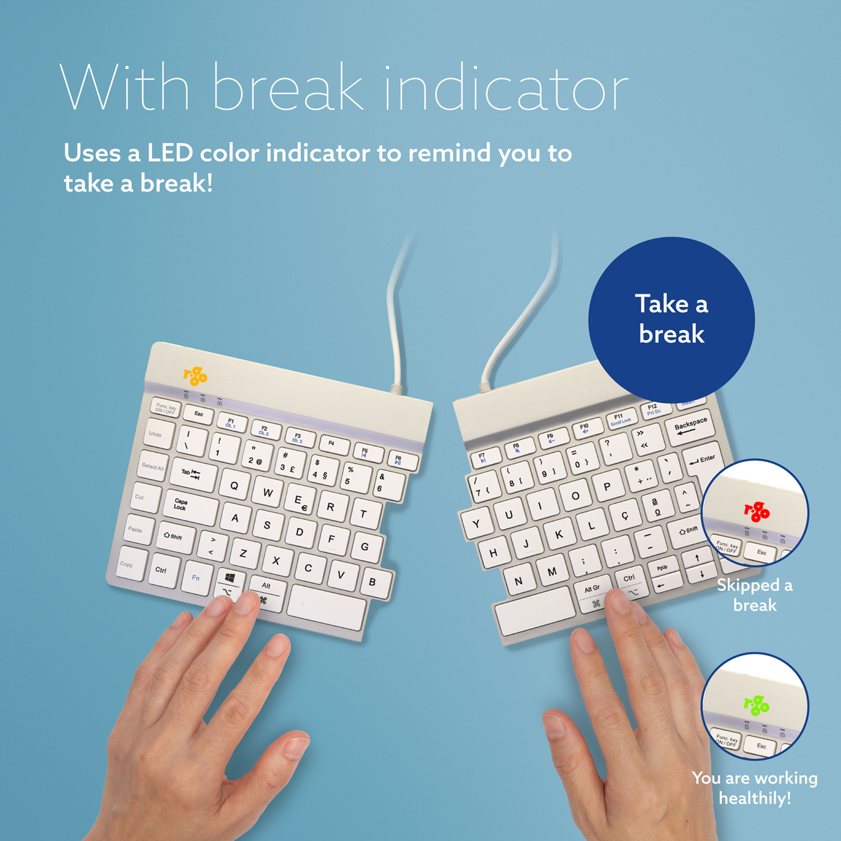R-Go Split Break v2 (white, wireless, QWERTY – PT)