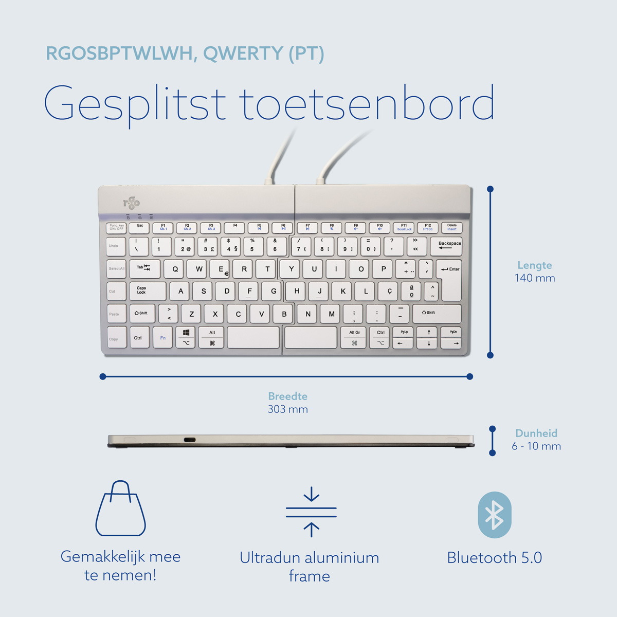 R-Go Split Break versie 2 (wit, draadloos, QWERTY – PT)