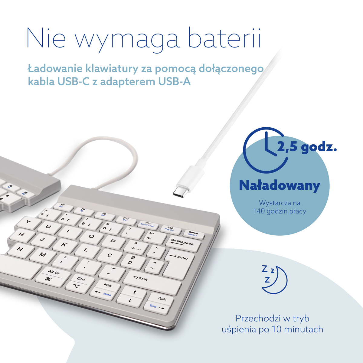 R-Go Split Break wersja 2 (biały, bezprzewodowy, QWERTY – PT)