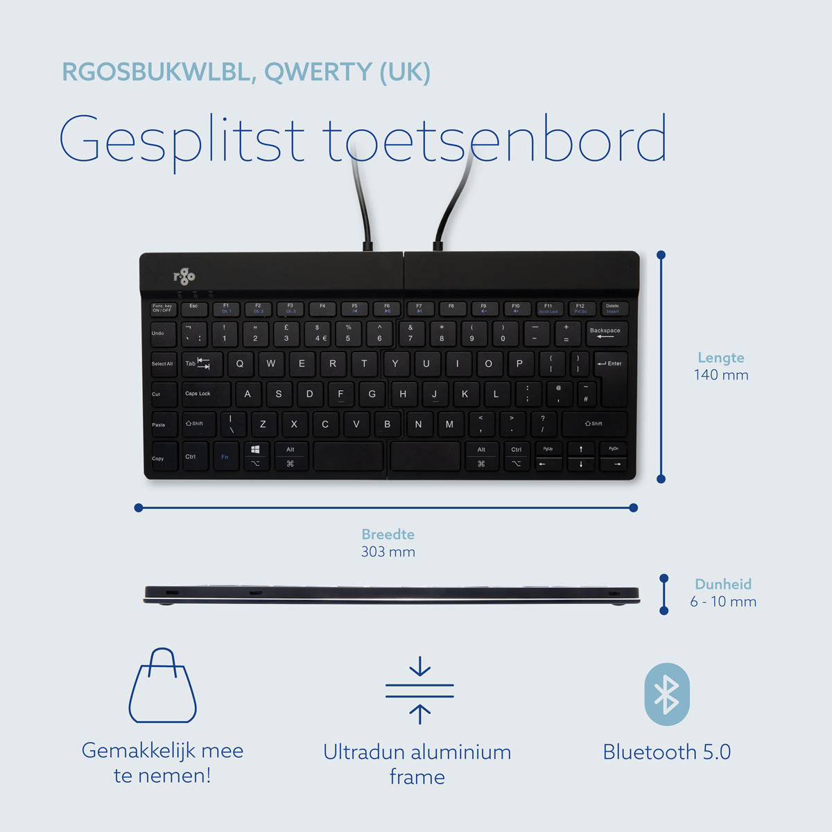 R-Go Split Break versie 2 (zwart, draadloos, QWERTY – UK)