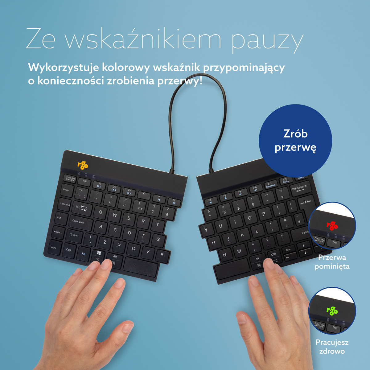 R-Go Split Break wersja 2 (czarny, bezprzewodowy, QWERTY – UK)
