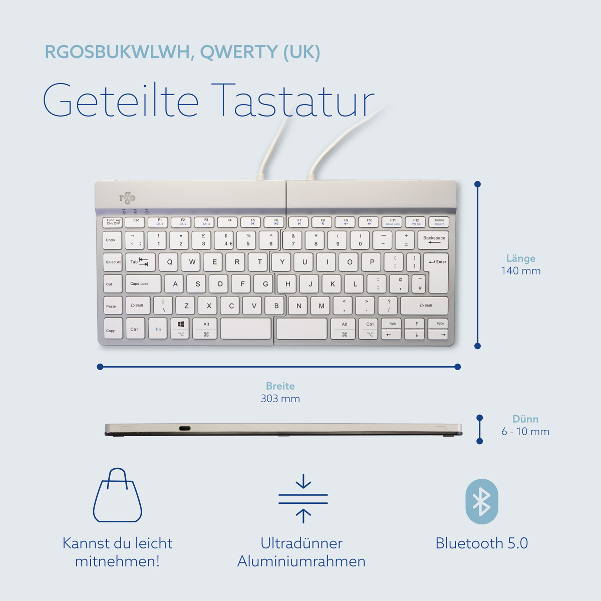 R-Go Split Break Version 2 (weiß, drahtlos, QWERTY – UK)