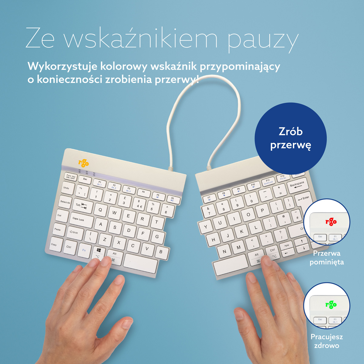 R-Go Split Break wersja 2 (biały, bezprzewodowy, QWERTY – UK)