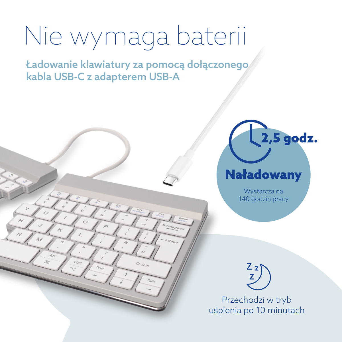 R-Go Split Break wersja 2 (biały, bezprzewodowy, QWERTY – UK)