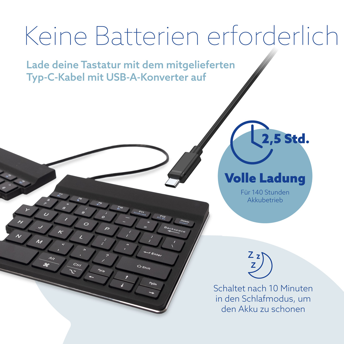 R-Go Split Break Version 2 (schwarz, drahtlos, QWERTY – US)