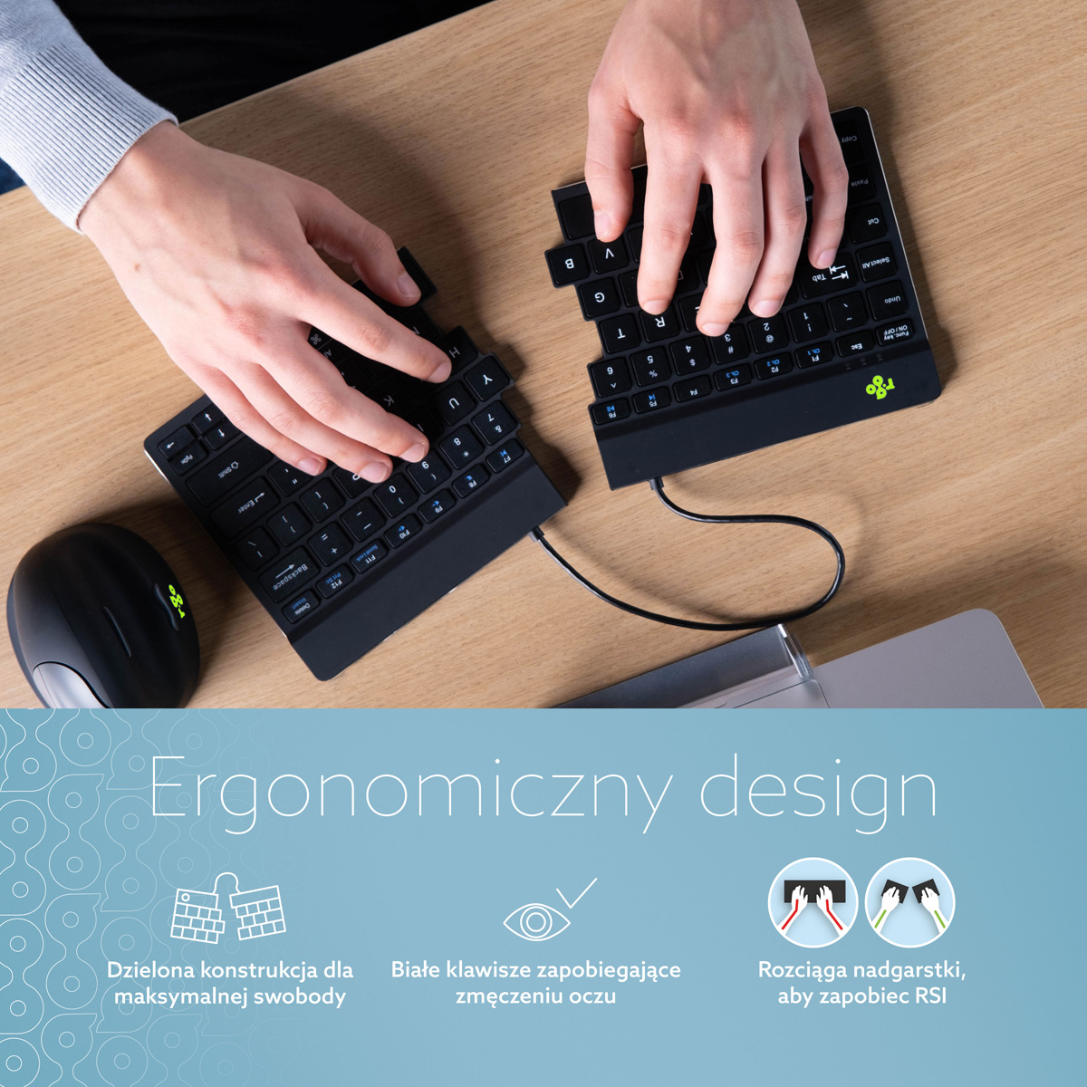 R-Go Split Break wersja 2 (czarny, bezprzewodowy, QWERTY – USA)