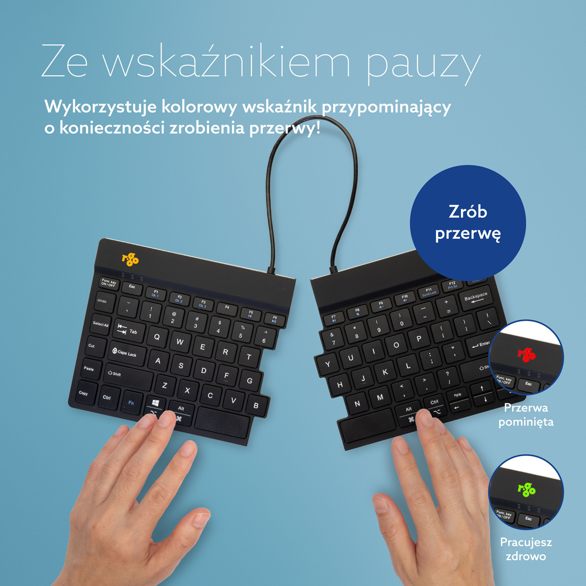 R-Go Split Break wersja 2 (czarny, bezprzewodowy, QWERTY – USA)