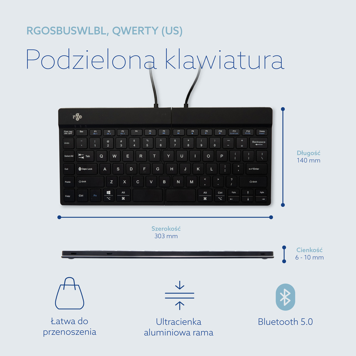 R-Go Split Break wersja 2 (czarny, bezprzewodowy, QWERTY – USA)