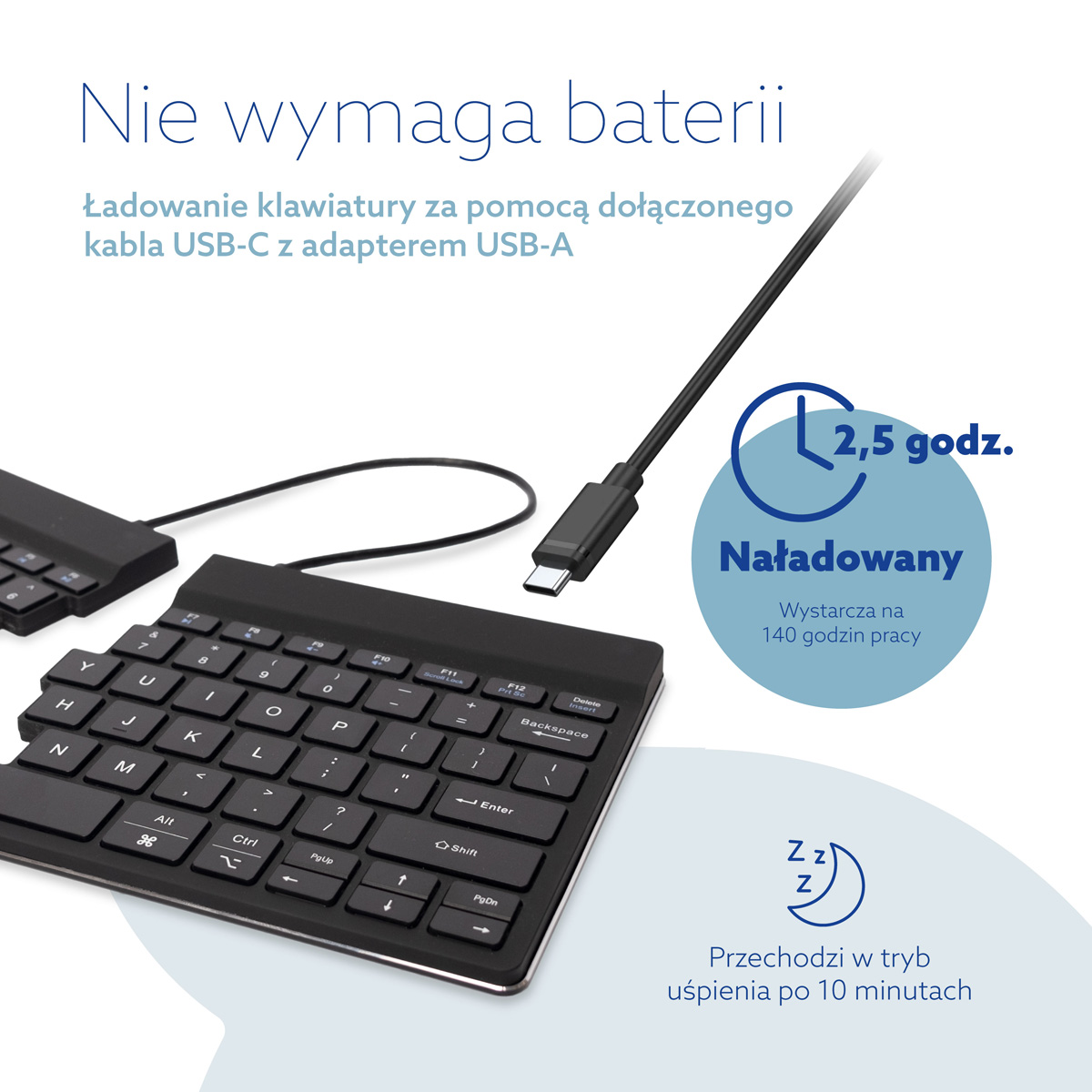 R-Go Split Break wersja 2 (czarny, bezprzewodowy, QWERTY – USA)