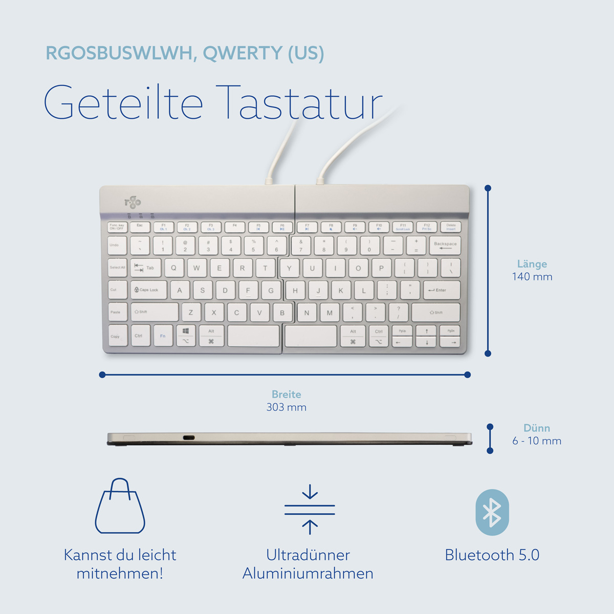 R-Go Split Break Version 2 (weiß, drahtlos, QWERTY – US)