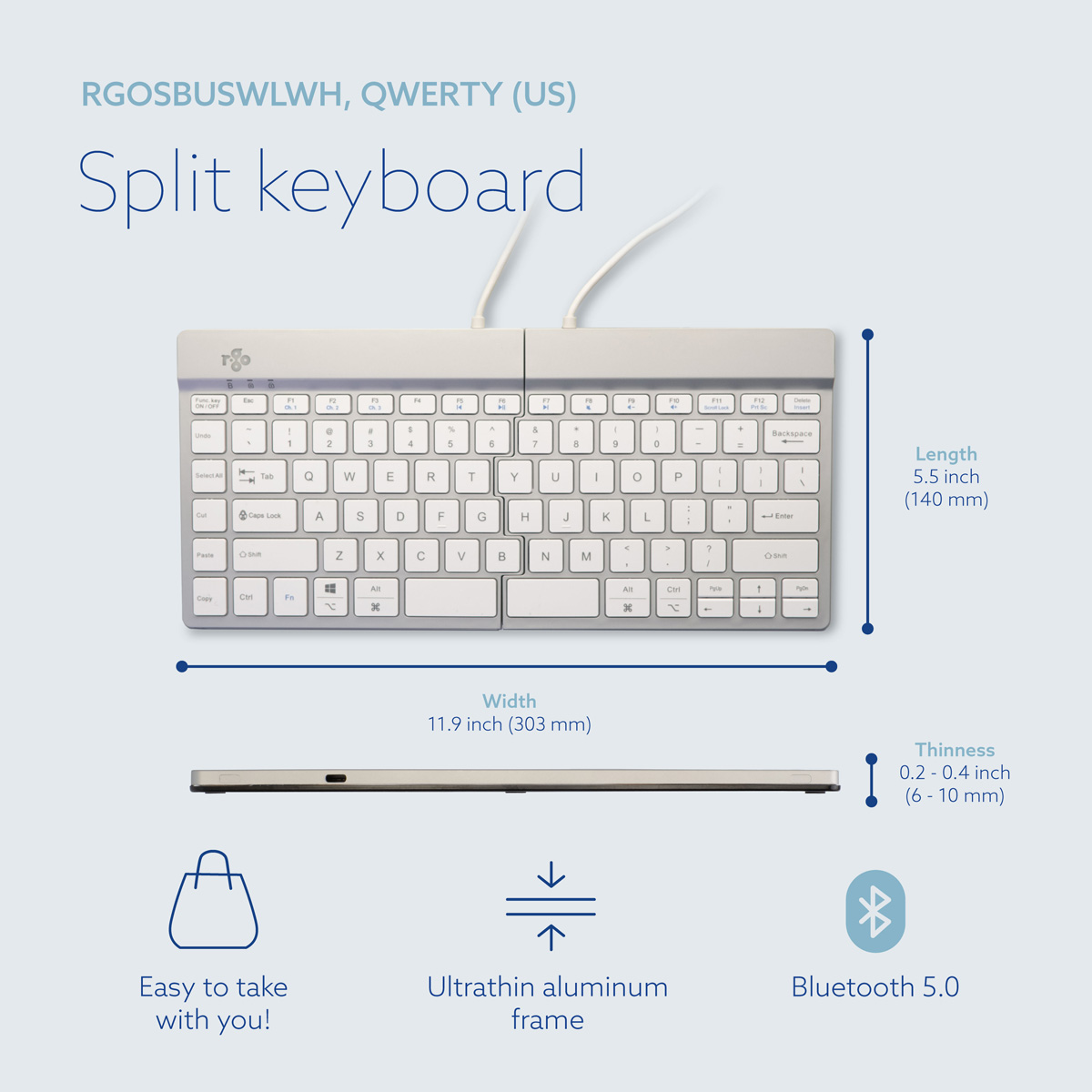 R-Go Split Break v2 (white, wireless, QWERTY – US)
