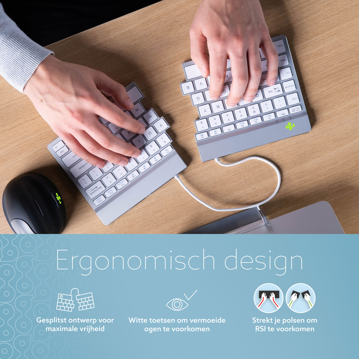 R-Go Split Break versie 2 (wit, draadloos, QWERTY – US)