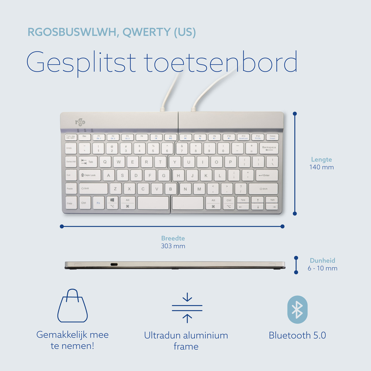 R-Go Split Break versie 2 (wit, draadloos, QWERTY – US)