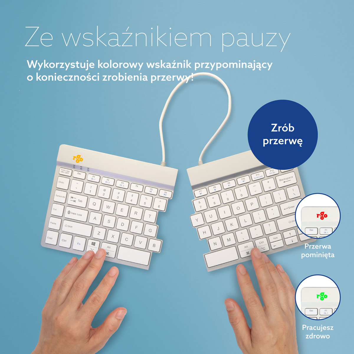 R-Go Split Break wersja 2 (biały, bezprzewodowy, QWERTY – USA)