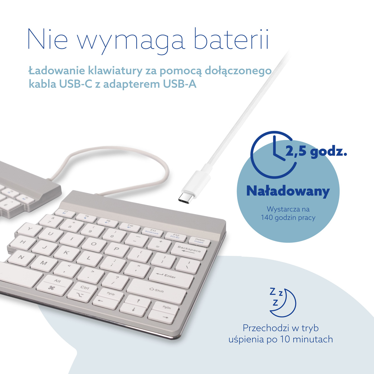 R-Go Split Break wersja 2 (biały, bezprzewodowy, QWERTY – USA)