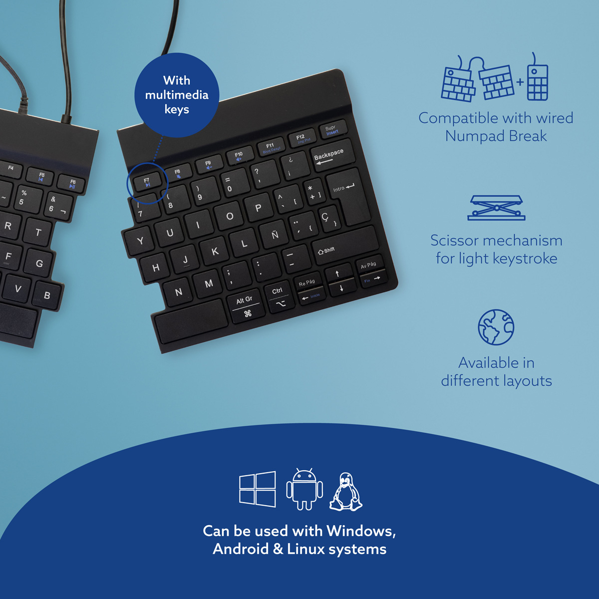 R-Go Split Break v2 (black, wired, QWERTY – ES)