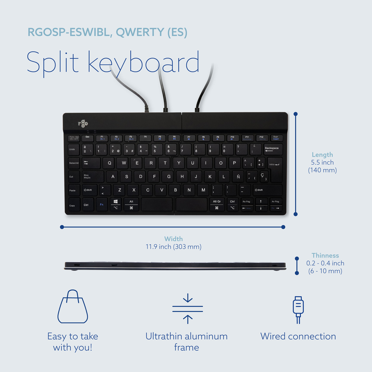 R-Go Split Break v2 (black, wired, QWERTY – ES)