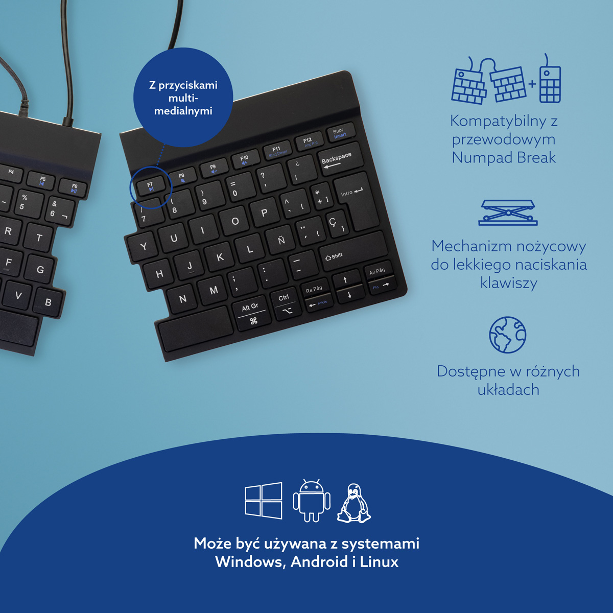 R-Go Split Break (czarna, przewodowa, QWERTY – ES)