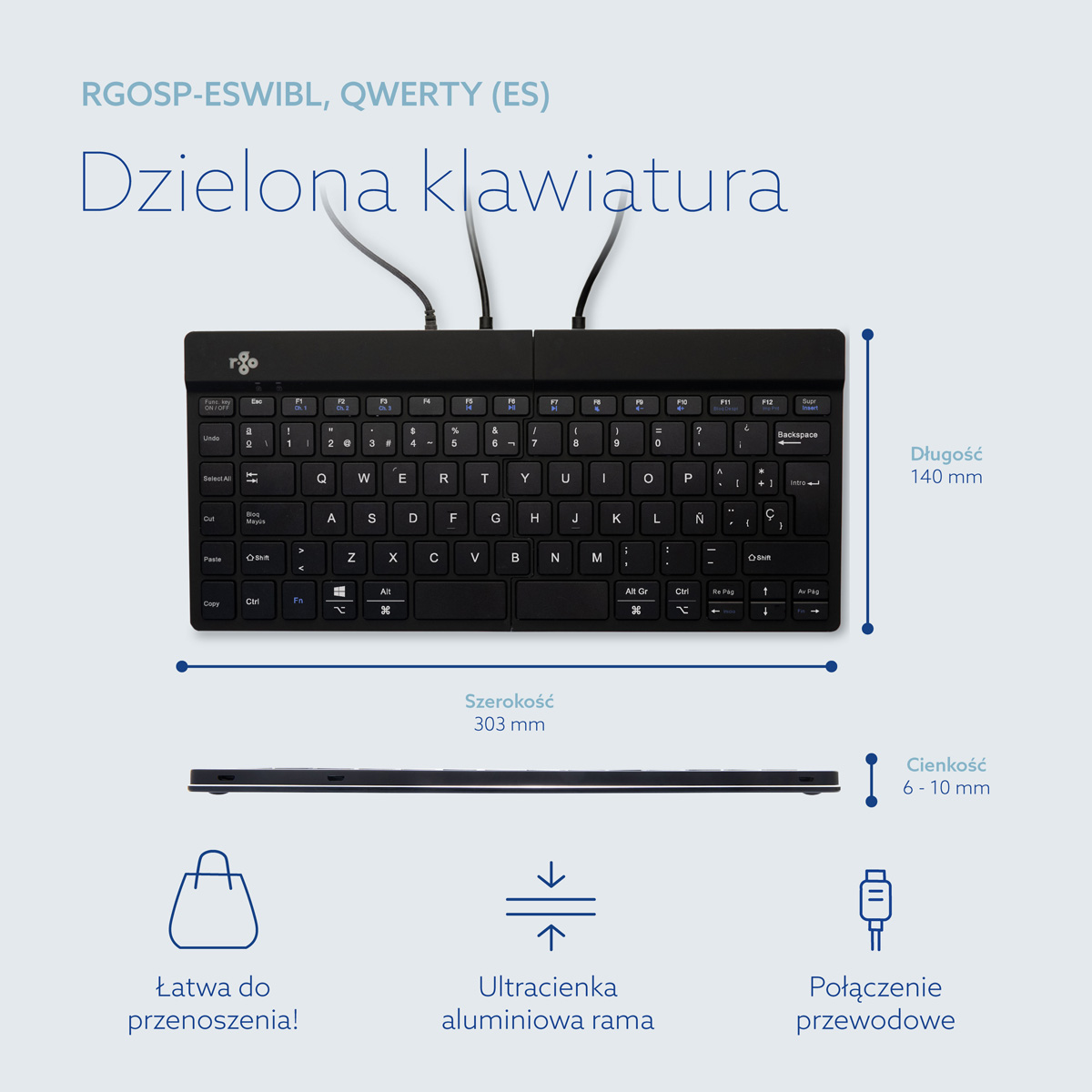 R-Go Split Break (czarna, przewodowa, QWERTY – ES)