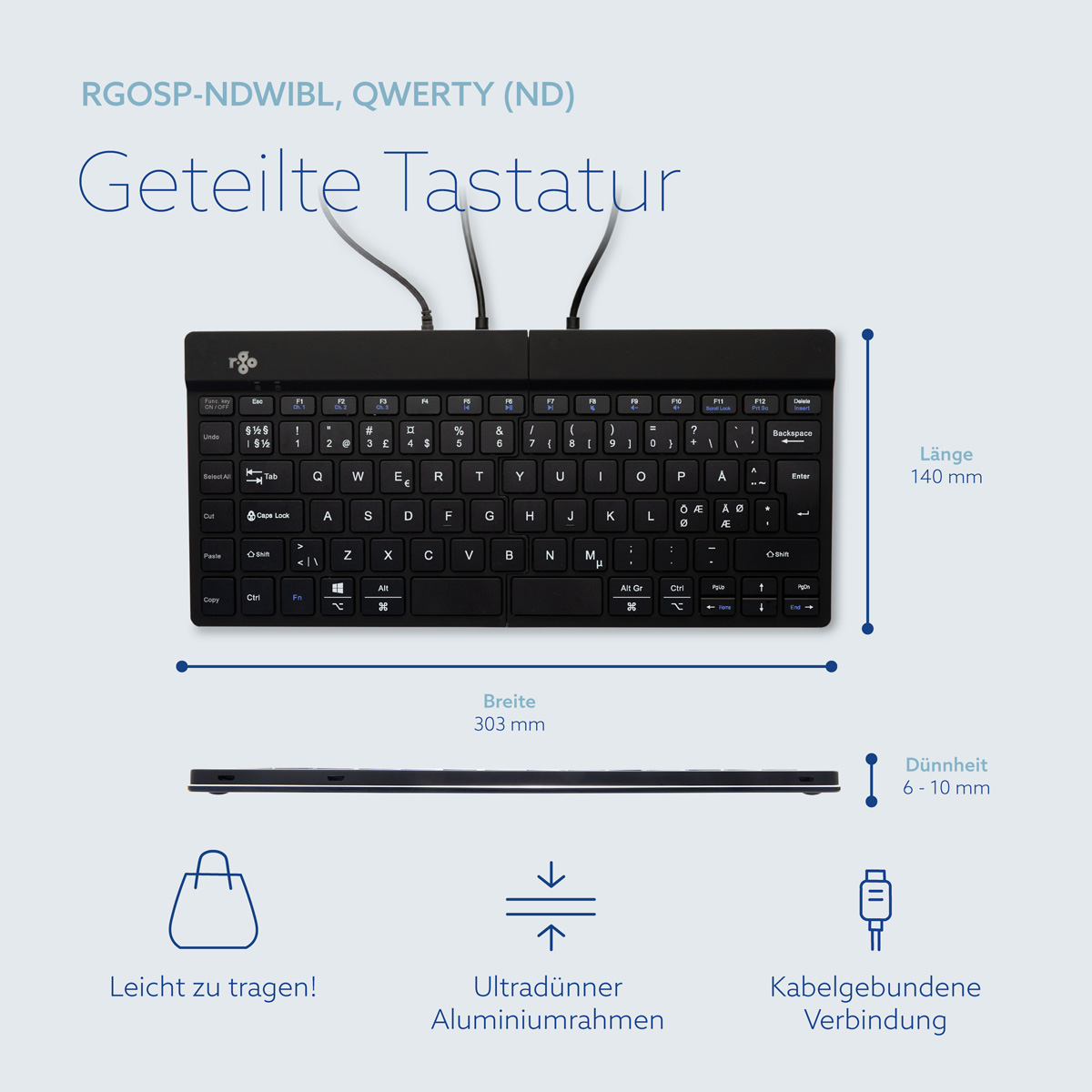 R-Go Spilt Break (schwarz, verkabelt, QWERTY – Nordic)