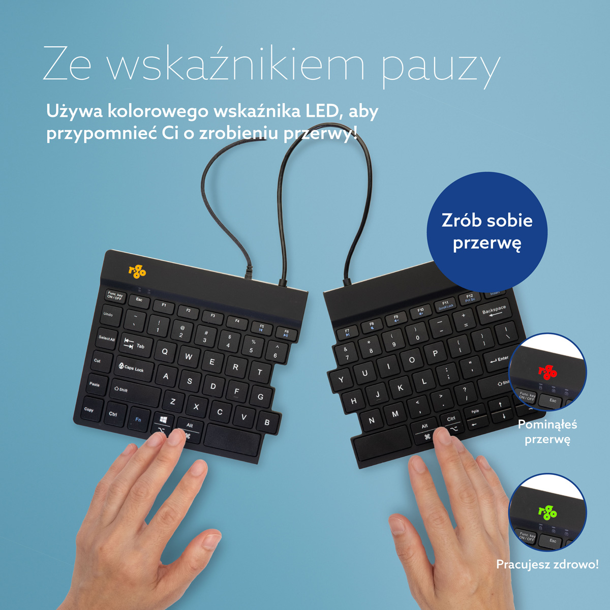 R-Go Split Break (czarna, przewodowa, QWERTY – USA)