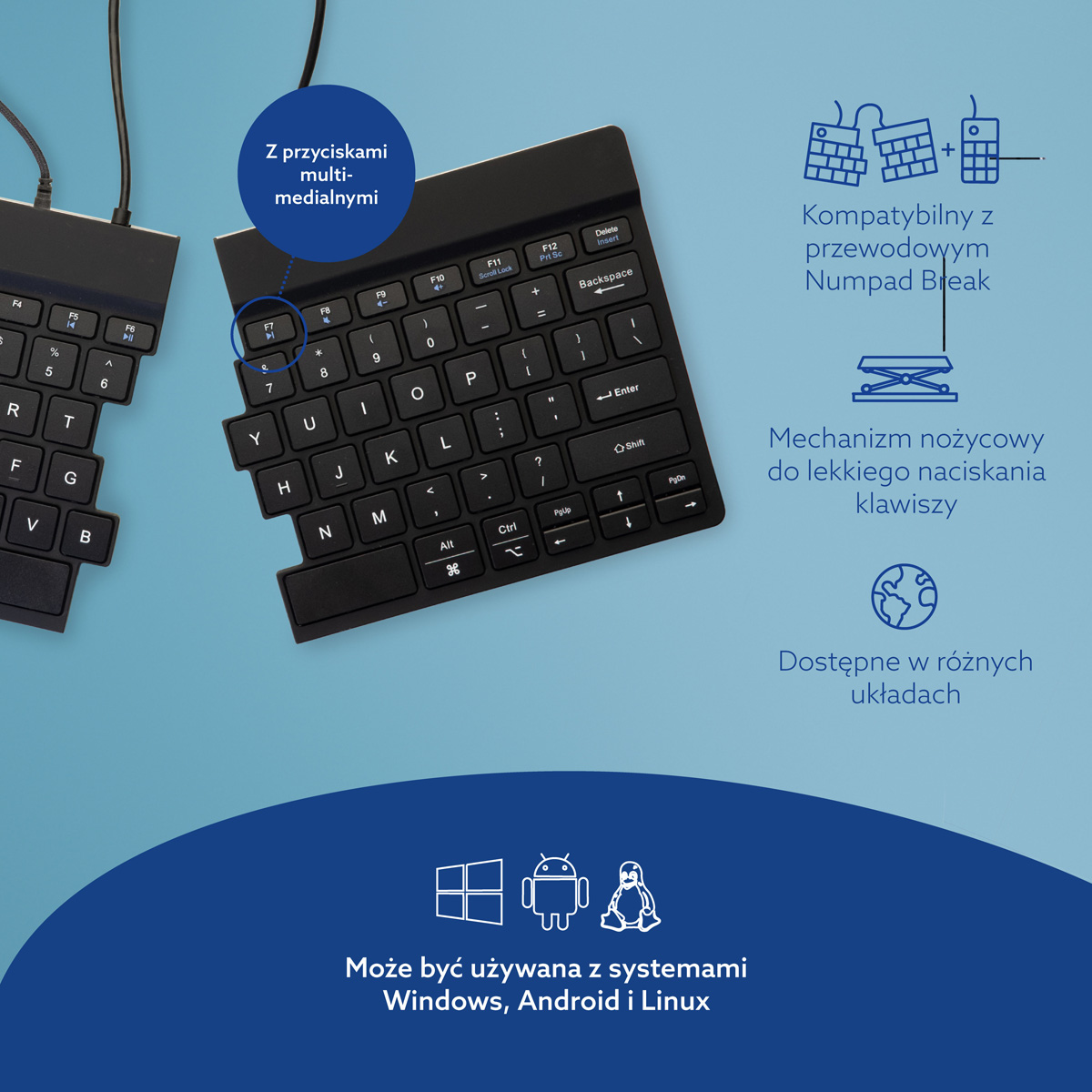 R-Go Split Break (czarna, przewodowa, QWERTY – USA)