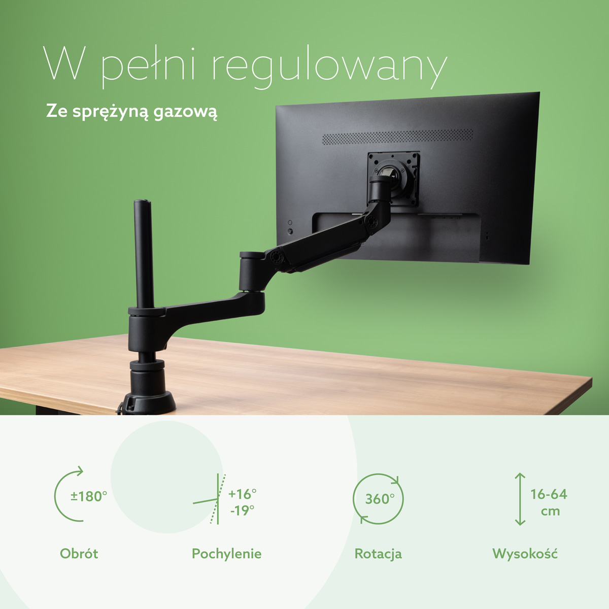 R-Go Pojedyncze ramię monitora Caparo (zawieszenie gazowe)
