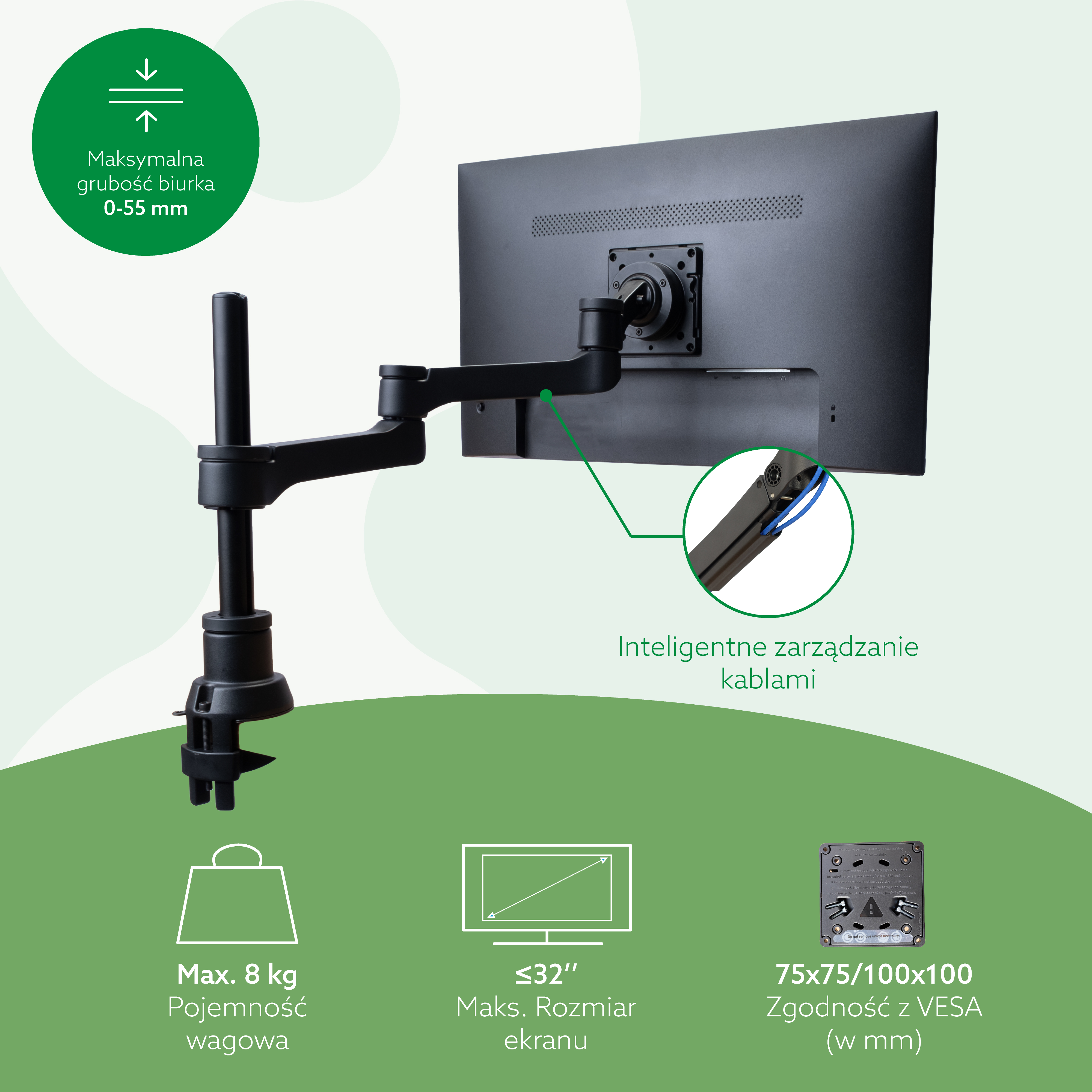Pojedyncze ramię monitora R-Go (Zepher)